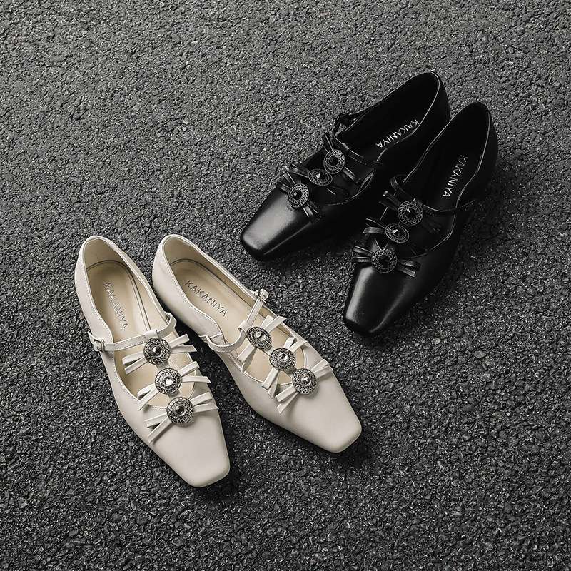 卡卡妮亚 法式真皮玛丽珍鞋女低跟时尚粗跟t型带方头平底单鞋女,女鞋,浅口单鞋,淘宝优惠券,粉丝福利购,淘宝优惠卷