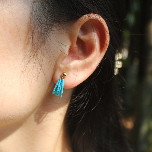 蓝松石耳环女款原创设计手工串珠文艺复古风美国包金耳钉玉石耳饰