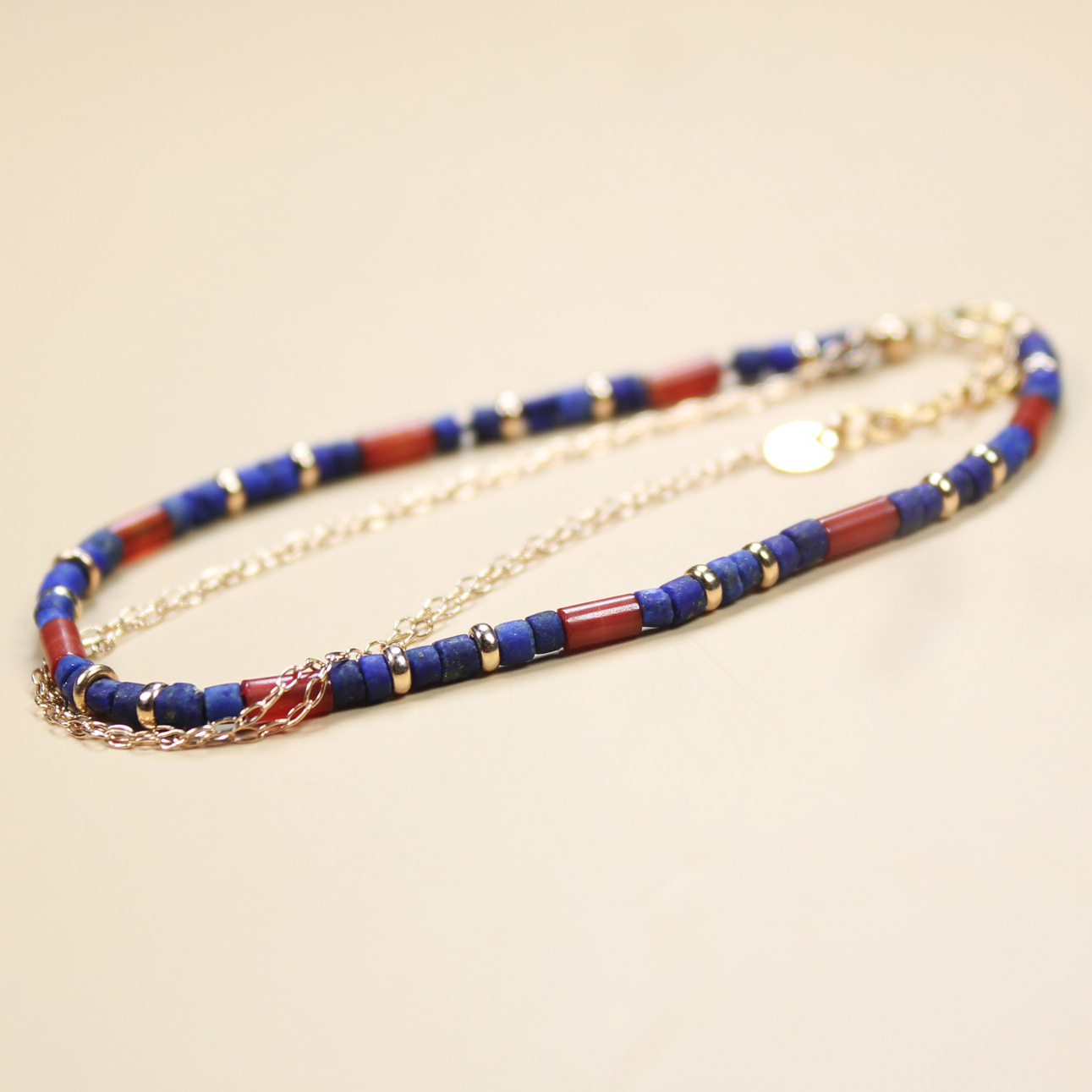 青金石串珠红玛瑙玉石叠戴手链女