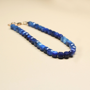 天然蓝晶手链女款原创设计小众k金蓝水晶手串半宝石串珠渐变手饰