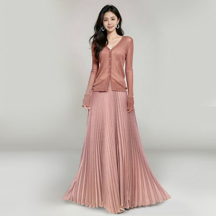 LILY LAN 雪纺百褶半身裙女高腰气质飘逸感大摆半裙温柔优雅长裙