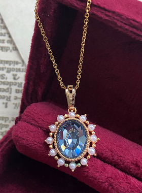 进口14k包金蓝色项链女o字链轻奢