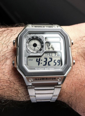 【G表弟】卡西欧 World Map 新款 灰盘钢带 防水运动电子表