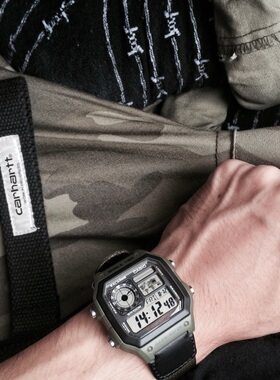 【G表弟】卡西欧  World map 军绿帆布款 电子 防水运动 手表