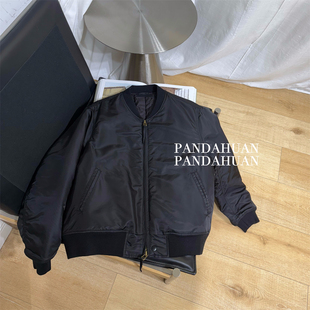 廓形宽松拉链棒球服式填充洗水丝棉飞行员夹克棉服外套女