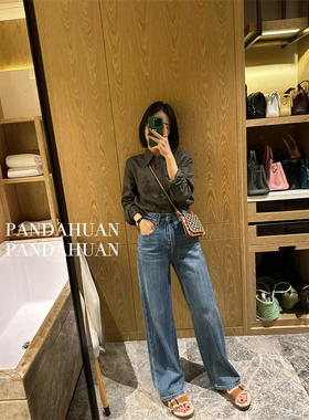 【肆意好穿型】wan年经典款绵软垂坠高腰正蓝色显瘦直筒牛仔裤女