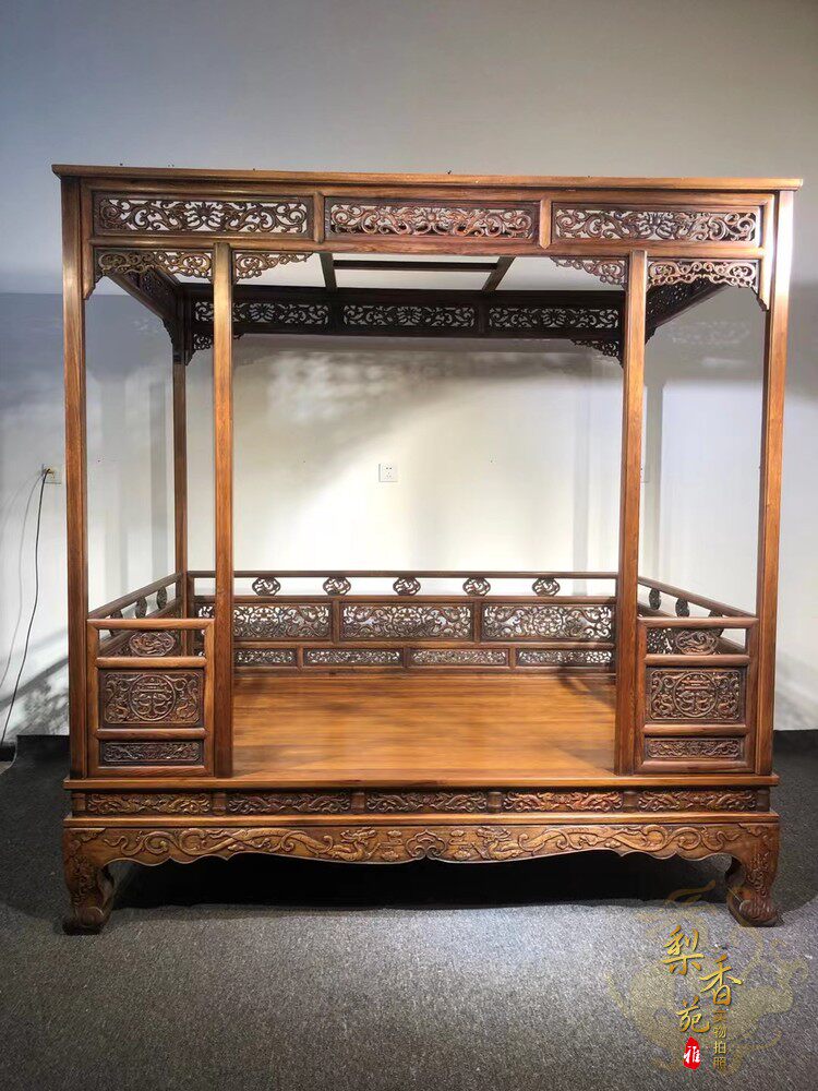 梨香苑古董木器老旧家具收藏二手古玩物件清代老海南黄花梨架子床