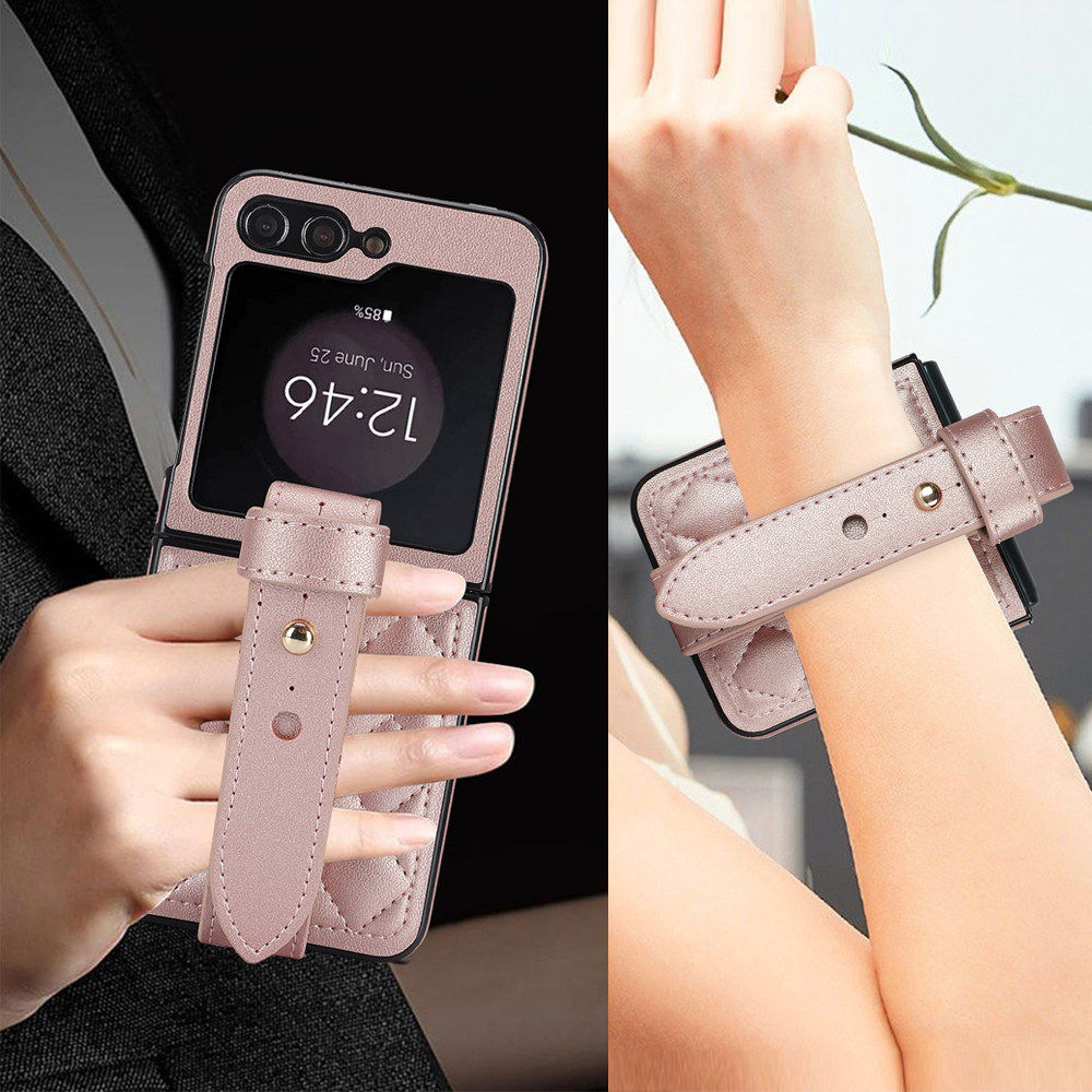 适用三星GalaxyZFlip6手机壳折叠屏zflip7新款小香风zflip5/4/3皮质腕带奢华秋冬W25全包防摔外壳W26保护套24