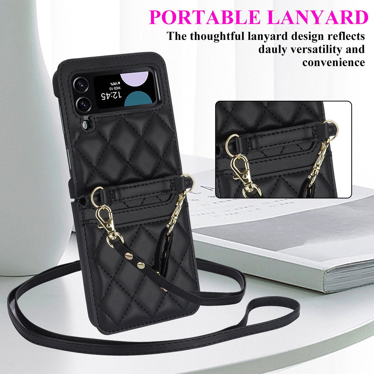 适用三星GalaxyZFlip6手机壳折叠屏zflip7新款小香风zflip5/4/3皮质斜挎奢华秋冬W25全包防摔外壳W26保护套24