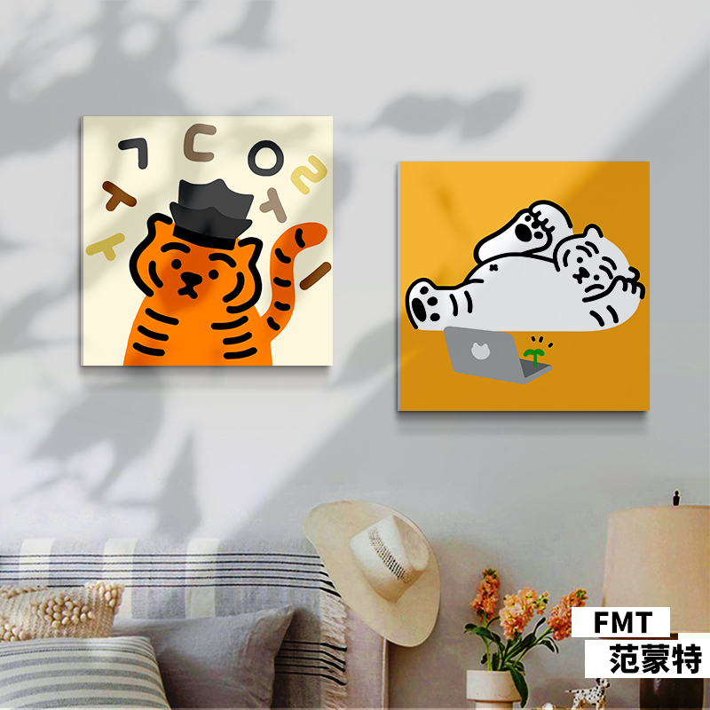 简约现代胖虎卡通虎年装饰画tiger小老虎挂画儿童房可爱墙贴立体图片