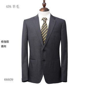 45%羊毛西服男 青年薄 休闲银灰 中开衩 修身单西上衣 工作成人礼