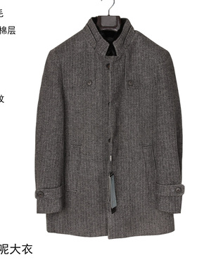 专柜1699+49%羊毛獭兔领夹棉厚毛呢大衣男 立领休闲服秋冬 麻灰色