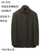 专柜1599 53%羊毛獭兔领加绒里衬毛呢子大衣男 秋冬厚军绿绵羊皮