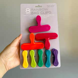 照片夹 文件试卷票据收纳整理夹子 外贸8个装 彩虹零食防潮封口夹