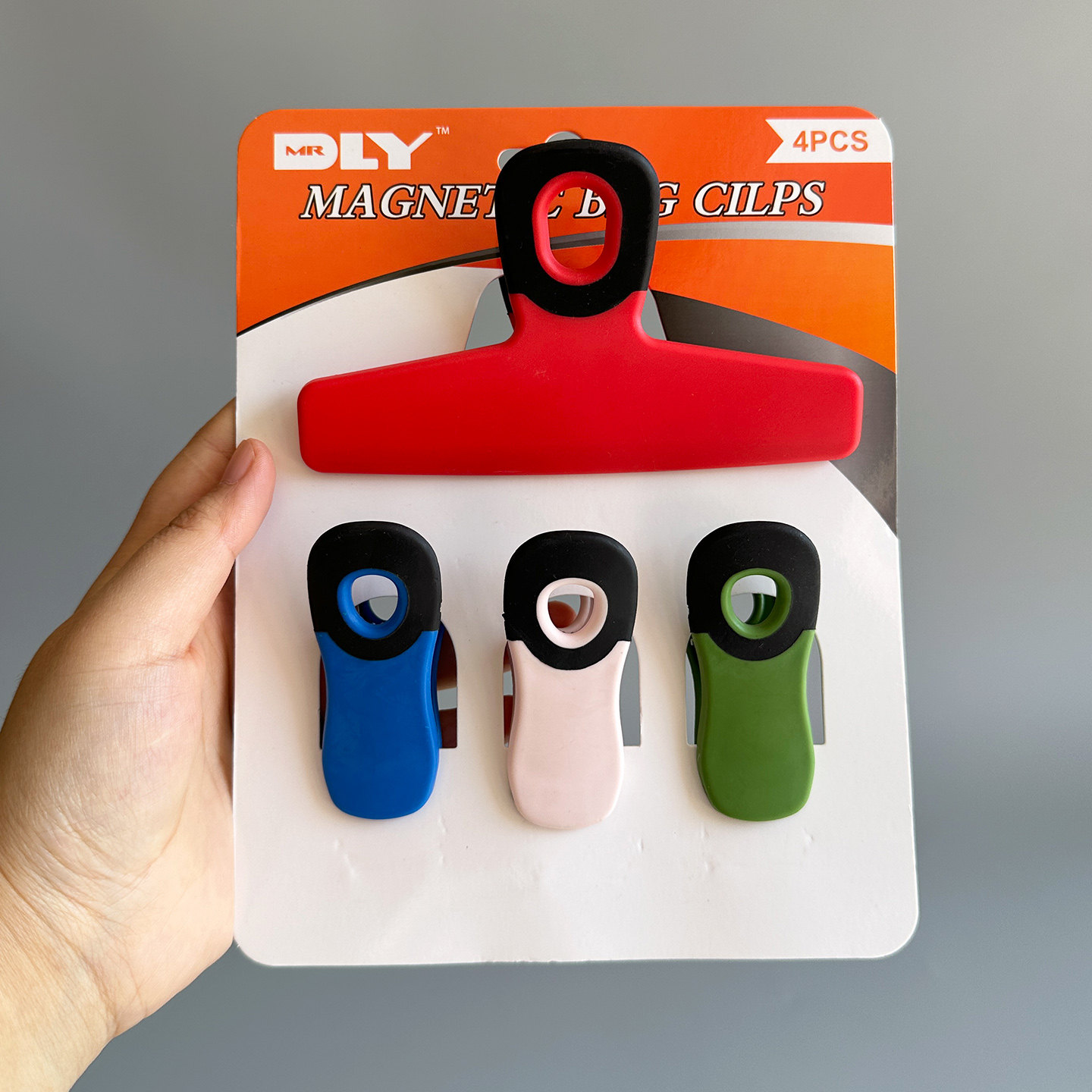 出口外贸一卡4个封口夹 零食奶粉茶叶袋子密封夹磁吸冰箱便签夹子