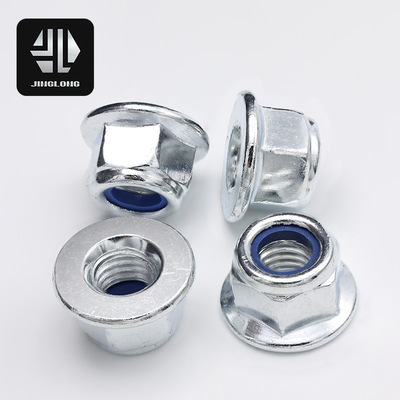 GB6183镀锌防松螺帽六角法兰面蓝白尼龙自锁紧螺母5M6M8M10M12M14