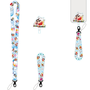 蜡笔小新跳伞手机壳防丢垫片夹片挂绳ins可爱挂脖绳腕绳小风扇绳