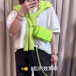 玛雅春夏新款 时髦精编织小方包腰包胸包真皮牛皮链条洋气潮斜挎包