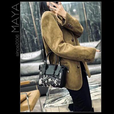 玛雅定制牛皮拼接方块压花奶牛马毛时尚个性手提斜挎女包潮秋冬