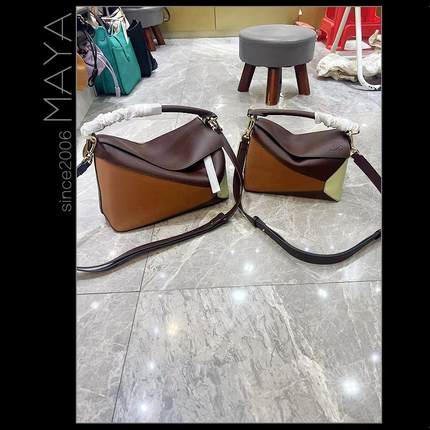 2024秋冬新款牛皮磨砂皮巧克力色绿色拼接手提斜挎几何包百搭休闲