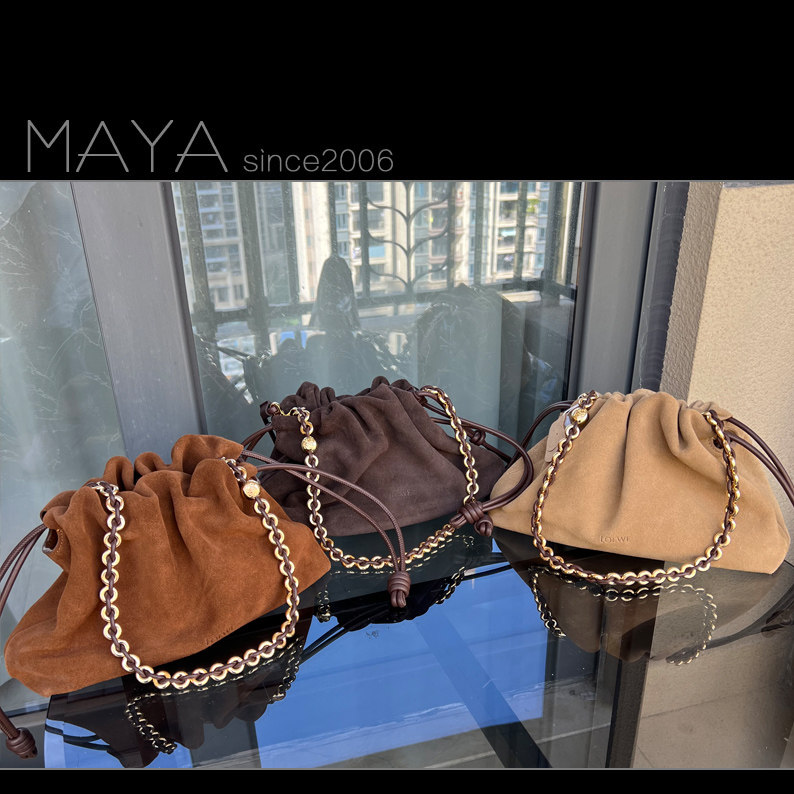 新款罗家磨砂牛皮抽绳福袋水桶包大小号单肩斜挎手提女包百搭