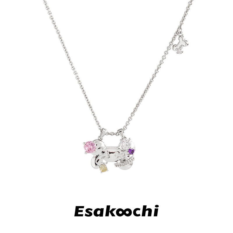esakoochi原创个性骨头系列~单层粉钻紫钻镶嵌项链夏季仙女甜美