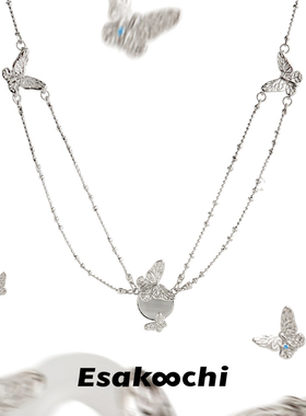 Esakoochi游园戏蝶~小蝴蝶新中式仿猫眼石项链气质高级感锁骨链