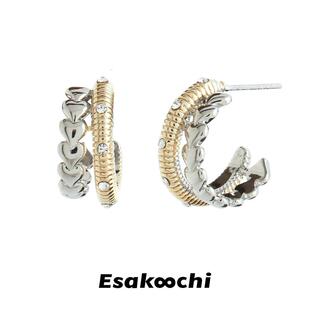 Esakoochi法式复古半圆形耳圈耳环女精致气质金色耳饰