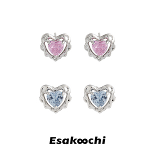 Esakoochi少女 裙边褶皱爱心耳钉百搭通勤原创设计粉色耳饰 祈祷