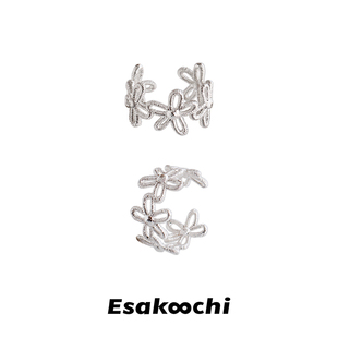 Esakoochi原创设计银白色蕾丝花朵戒指韩系甜美气质指环