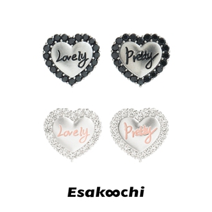Esakoochi原创设计灰色爱心字母耳钉女小众设计感耳环甜酷耳饰