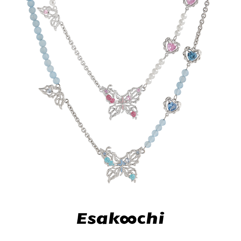个性镂空蝴蝶珍珠项链