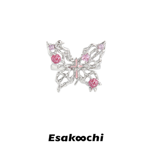 原创个性 镂空蝴蝶戒指开口可微调原创小众 祈祷 Esakoochi少女