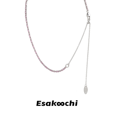 叠戴混搭粉色满钻项链可抽拉颈链