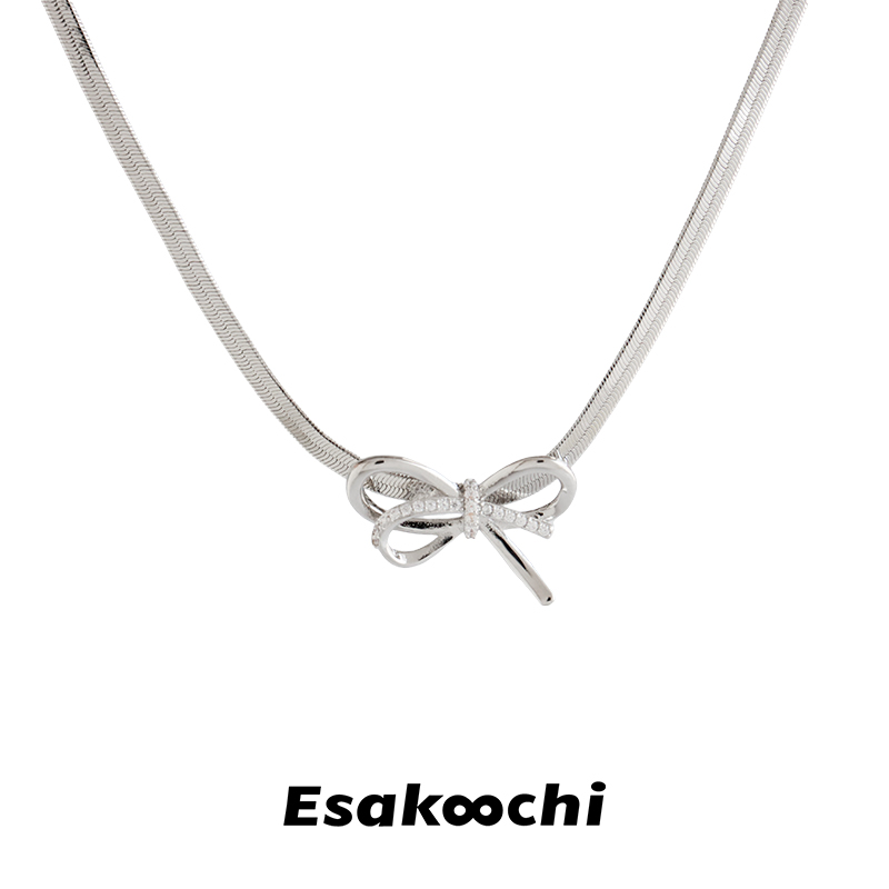 Esakoochi蝴蝶结项链ins少女感小众设计感蛇骨链气质锁骨链