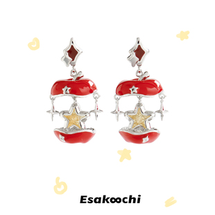 Esakoochi苹果小姐也是星星脑袋~原创红色耳环女可爱耳饰小众设计
