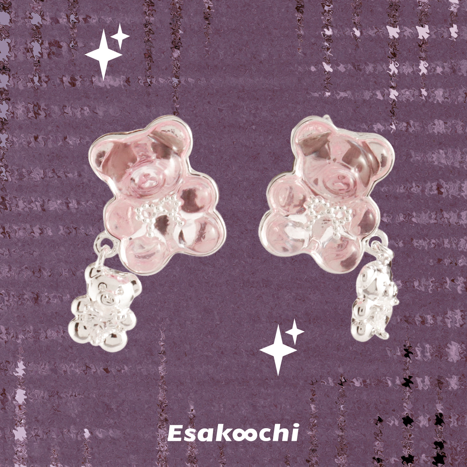 Esakoochi宝宝熊和它的阿贝贝~粉色可爱少女耳钉小众设计感耳饰
