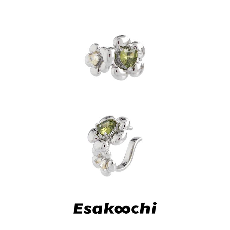 橄欖綠花朵耳骨夾氣質無耳洞耳飾