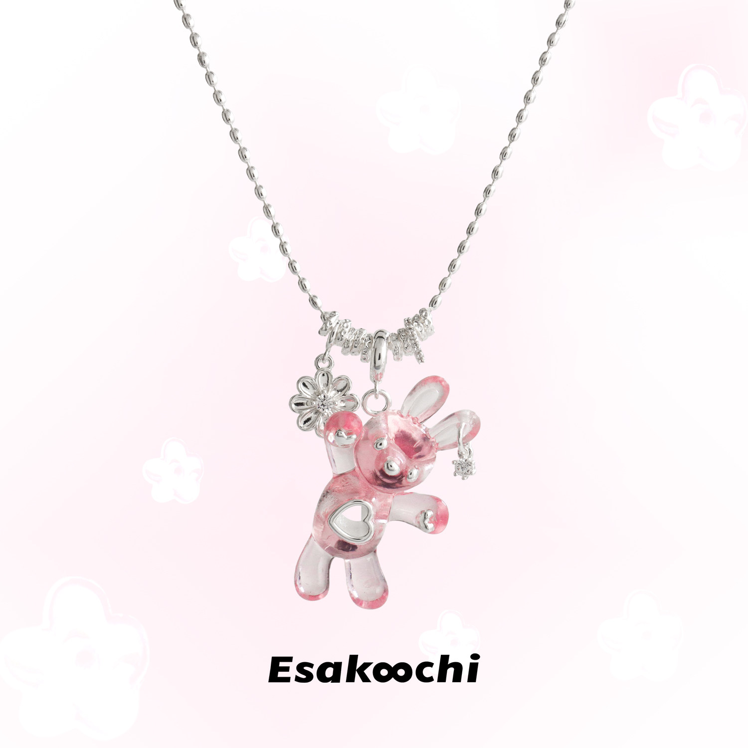 Esakoochi把我的心给你~粉色快乐招手小兔子项链生日礼物锁骨链
