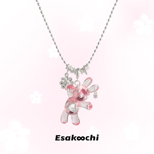 Esakoochi把我的心给你~粉色快乐招手小兔子项链生日礼物锁骨链