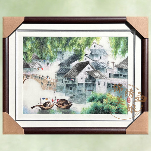 非遗纯手工江南水乡风景苏绣刺绣成品挂画办公室书房商务送礼装饰