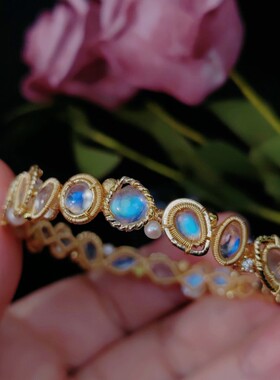 天然高品质月光石手镯 手工绕线痛苦手镯 定制 豪华时尚款