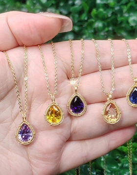 原创手工水滴彩钻项链 2025夏款多巴胺颈链 简约百搭日常吊坠饰品