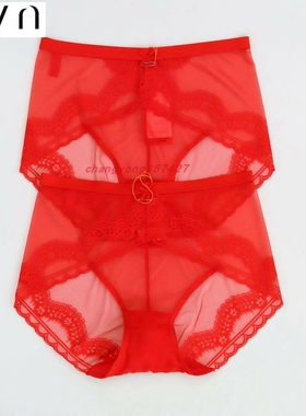 CYN创雅诺本命年红色中高腰女士内裤62057莫代尔蕾丝花边女平角裤
