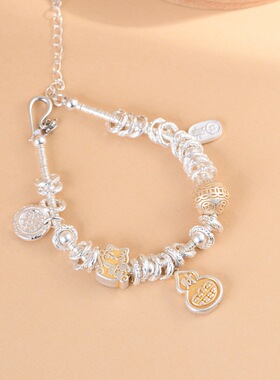 女士纯银招财猫钱币元宝葫芦手链