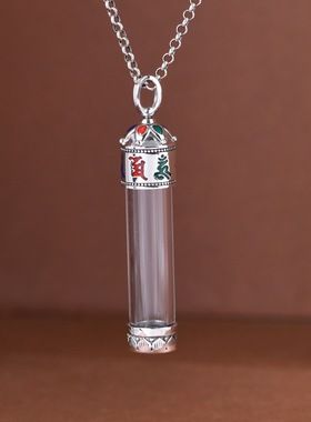 S925纯银复古做旧景泰蓝六字真言莲花金刚杵亚克力打开嘎乌盒吊坠