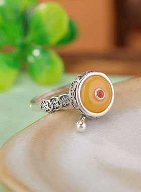 天然蜜蜡血珀福字钱币平安扣旋转