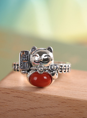 招财猫开运元宝钱币开口戒指环