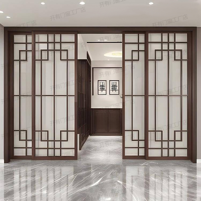 新款中式复古宋式美学推拉门厨房客厅阳台玻璃门室内隔断移门定制