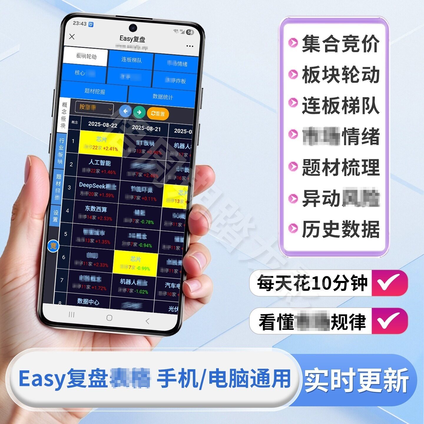 复盘表格软件手机版情绪周期龙头股票快速自动更新神器